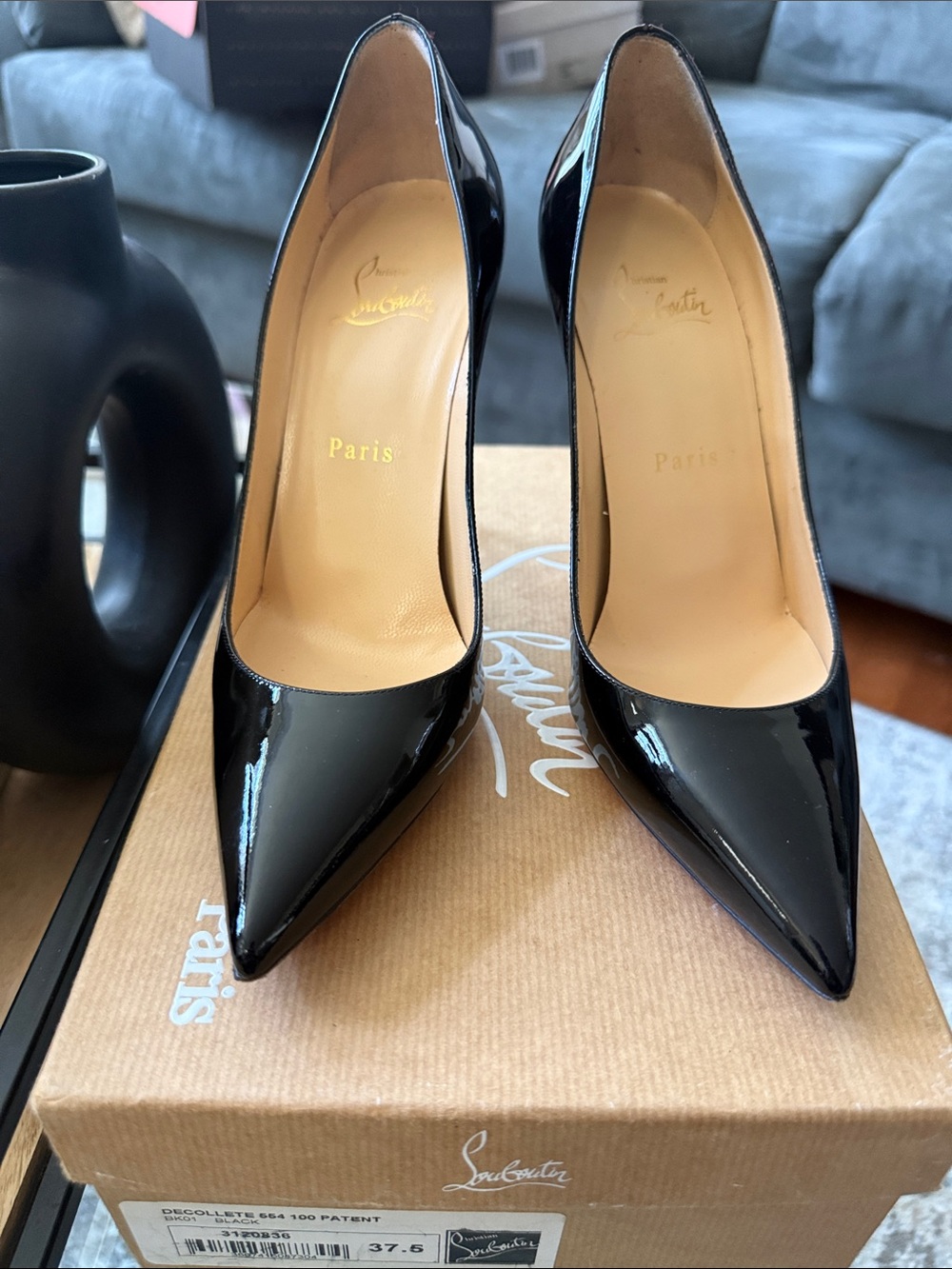 Christian Louboutin Black Patent Pointed-Toe Stiletto Pumps